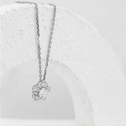 Dây chuyền Bạch kim Platinum 10% Mắt khế mặt hoa 5 cánh đính đá moissanite BN JEWELRY | đá 5.5 ly - DKY2399_K_PT