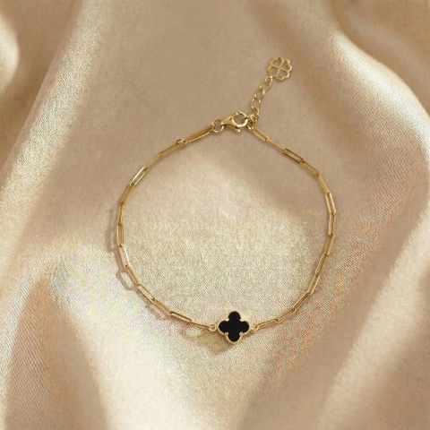 Lắc tay Gold Filled 14K 5% paperclip mặt cỏ 4 lá đính đá BN JEWELRY | 1 charm 8.0 ly - LTY1815_E