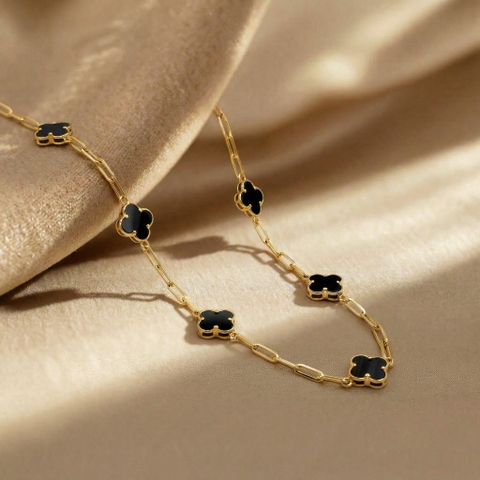 Dây chuyền cỏ 4 lá mặt đá xen kẽ mặt vân ánh kim BN JEWELRY | 7 họa tiết