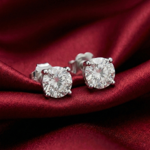 Bông tai thiết kế trơn đính đá moissanite BN Jewelry