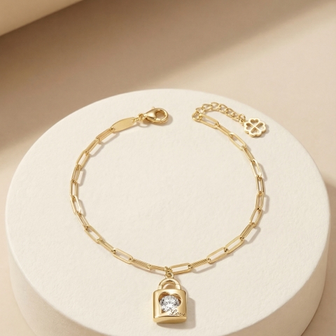 Lắc tay GF 14K paperclyp chain đá moissanite Locked Heart BN JEWELRY | đá 6.0 li - LTY1817_E