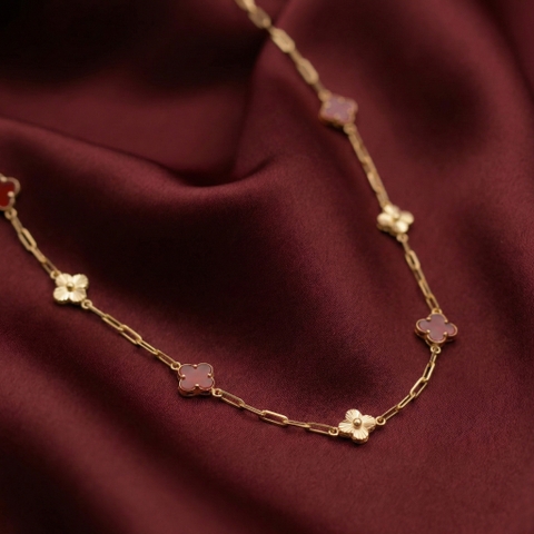 Dây chuyền cỏ 4 lá mặt đá xen kẽ mặt vân ánh kim BN JEWELRY | 7 họa tiết