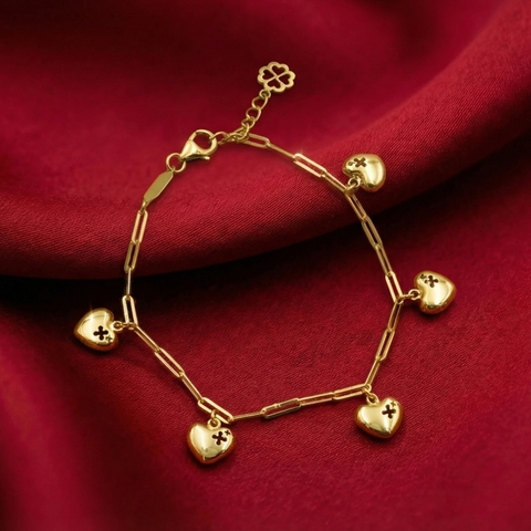 Lắc tay GF 14K paperclip chain Mặt trái tim BN JEWELRY | 5 charm