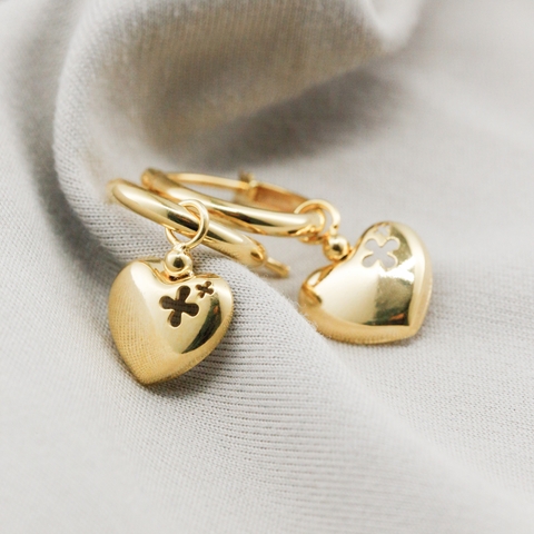 Bông tai Gold Filled 14K 1/ 20 khoen tròn dài mặt trái tim Enigma BN JEWELRY - BTY2395_E