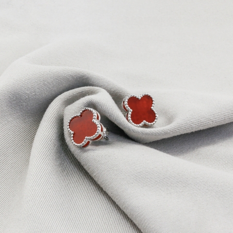 Bông tai Bạch kim Platinum 10% cỏ 4 lá đỏ BN JEWELRY | bản 10 ly - BDY2405_PT