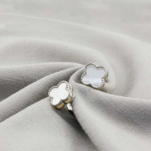 Bông tai Bạch kim Platinum 10% cỏ 4 lá đá trắng viền bi BN JEWELRY | đá 8.0 ly - BDY2429_PT