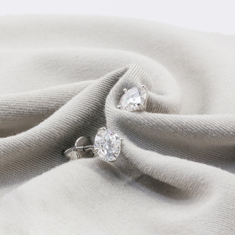 Bông tai Bạch kim Platinum 10% Solitaire nụ đá moissanite BN JEWELRY | đá 5.0 ly - BDY2071_PT