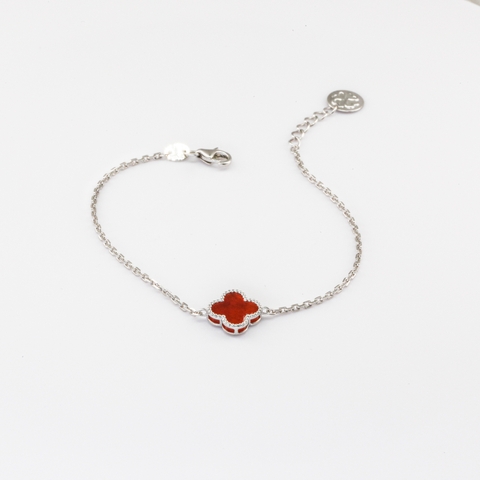 Lắc tay Bạch kim Platinum 10% cỏ 4 lá viền bi đá đỏ BN JEWELRY | bản 10 ly - LTY1875_PT