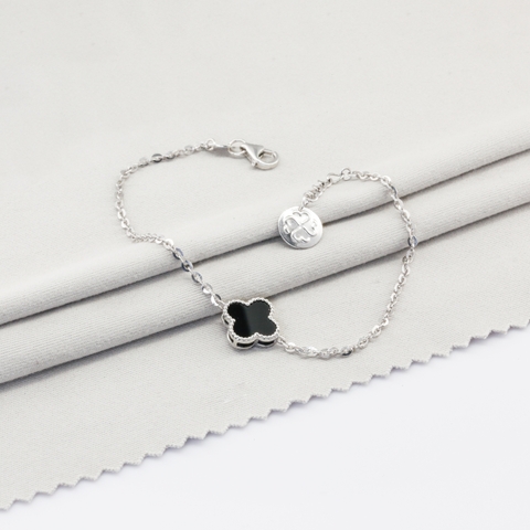 Lắc tay Bạch kim Platinum 10% cỏ 4 lá viền bi đá đen BN JEWELRY | bản 10 ly - LTY1910_PT