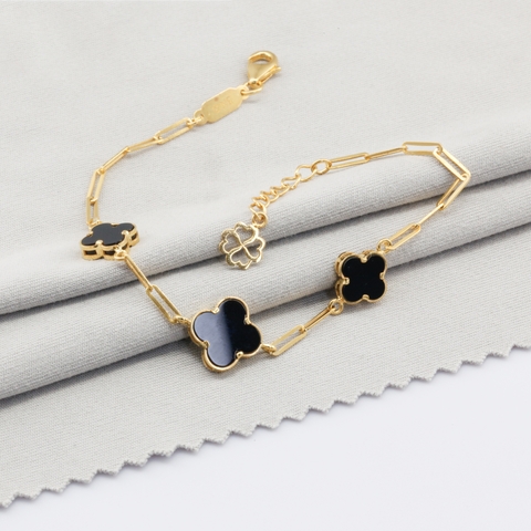 Lắc tay Gold Filled 14K 1/20 cỏ 4 lá đá đen phối 3 Charm BN JEWELRY | bản 10 ly & 8 ly - LTY1889_E