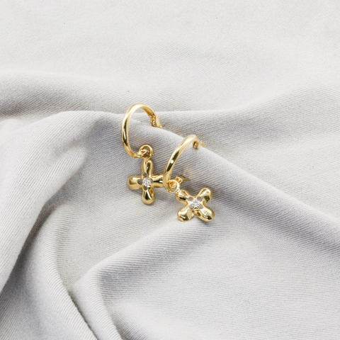 Bông tai Gold Filled 14K 1/20 khoen tròn hoa 4 lá đính đá BN JEWELRY - BTY2394_E