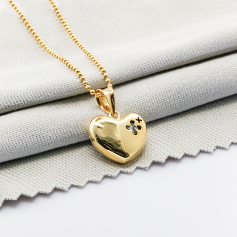 Bộ dây chuyền Gold Filled 1/20 14K mắt bi 1 li mặt trái tim đính đá BN JEWELRY| đá 3.0 li - DKY2660_E