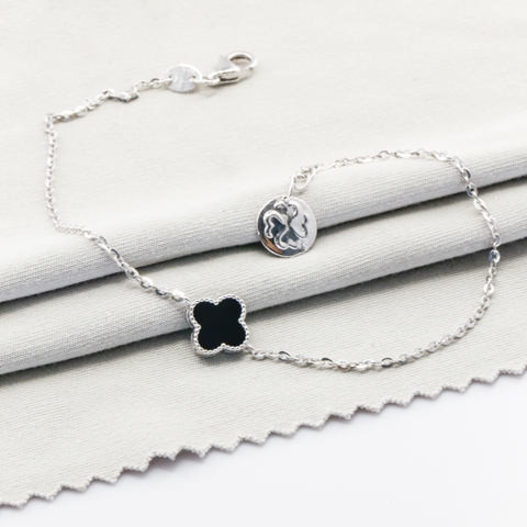 Lắc tay Bạch kim Platinum 10% charm cỏ 4 lá đen viền bi BN JEWELRY | bản 8.0 ly - LTY1916_PT