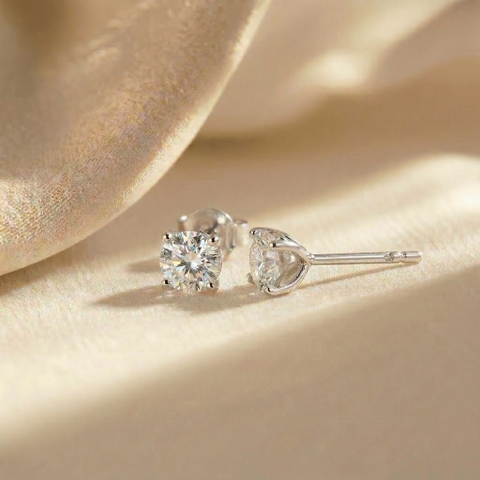 Bông tai Platinum thiết kế Solitaire Moissanite BN JEWELRY | đá 4.0 li - BDY2067