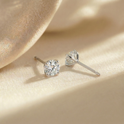 Bông tai Platinum thiết kế Chấu đơn đính đá lấp lánh BN JEWELRY | 4.5 ly _ BDY2068