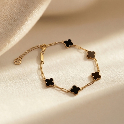 Lắc tay mặt cỏ 4 lá đính đá BN JEWELRY |5 charm 8.0 ly