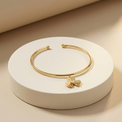 Vòng tay GF 14K thiết kế Cỏ Ba Lá Đính Đá Moissanite BN JEWELRY | VKY1838_E