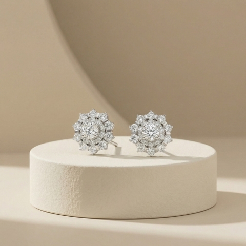 Bông tai Platinum thiết kế Snowflake Moissanite BN JEWELRY | BDY2007