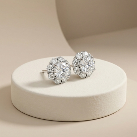 Bông tai Platinum thiết kế Snowflake Moissanite BN JEWELRY | 6 Ly | BDY2399_PT