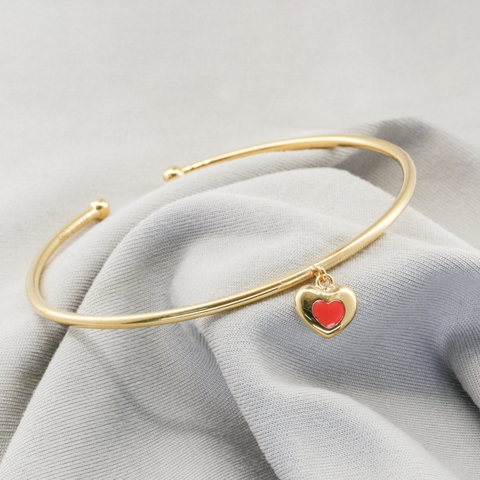 Vòng tay Gold Filled 14K thiết kế hở đính charm tim đỏ BN JEWELRY - VKY1834_E