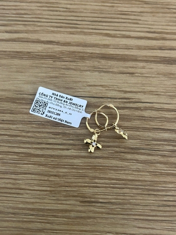 Bông tai Gold Filled 14K 1/20 khoen tròn hoa 4 lá đính đá BN JEWELRY - BTY2394_E