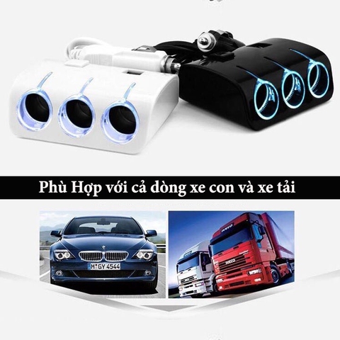 Tẩu chia sạc ô tô,Tẩu chia nguồn 3 ổ và 2 USB hàng cao cấp Olesoon có cầu chì bảo vệ điện an toàn phù hợp 12/24V