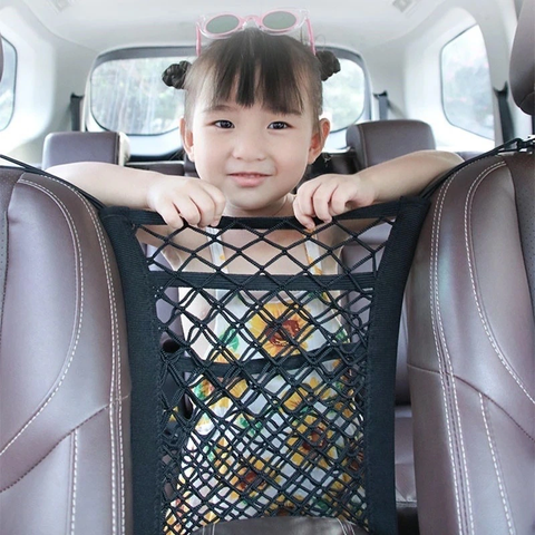 Túi Lưới Đựng Khăn Giấy 3 Tầng dạng treo Co Giãn Tốt Nhiều Ngăn Gắn Ghế Ngồi Xe Hơi Bảo Vệ An Toàn Cho Bé