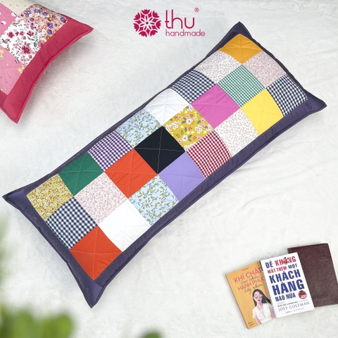 Gối Đôi Ghép Vuông Caro Tím