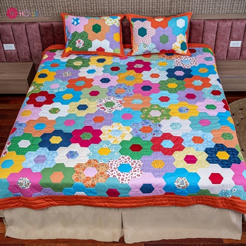 Multi-colored Orange Hexagonal Blanket