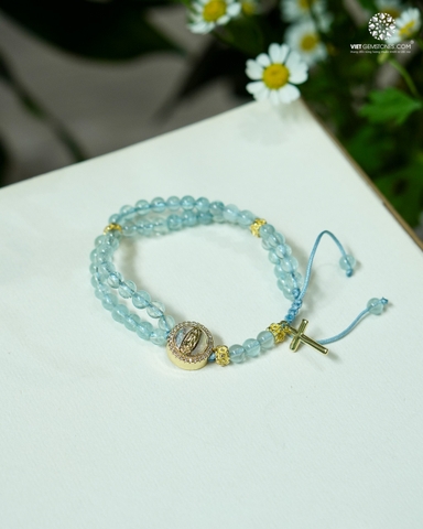 Lắc Tay Mân Côi 50 Kinh Hải Lam Ngọc - Aquamarine