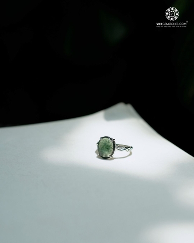 Nhẫn bạc Jadeite Cẩm Thạch Lam Ngọc - Bạc 950 Phủ Bạch Kim 03