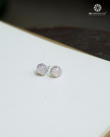 Bông Tai Thạch Anh Hồng Viền Bạc Đính Đá