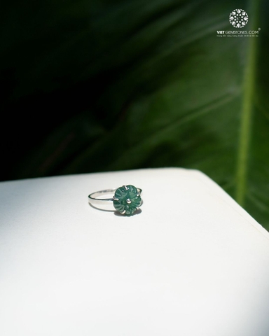 Nhẫn Bạc Bông Hoa Cẩm Thạch Lam Ngọc