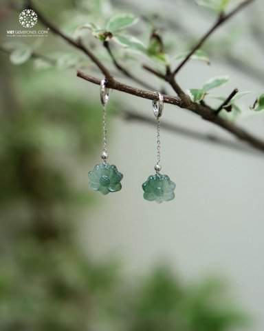 Bông tai Hoa Sen Cẩm Thạch Lam Ngọc Tòng Teng