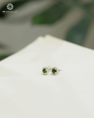 Bông Tai Phỉ Thuý Viền Bạc Đính Đá