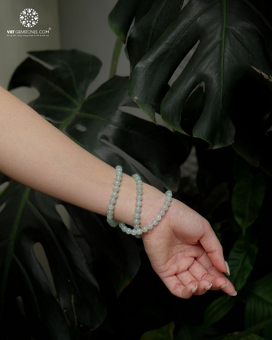 Chuỗi Cổ - Vòng 3 Lines Cẩm Thạch Trắng Phớt Xanh Nếp Băng - Jadeite 7mm