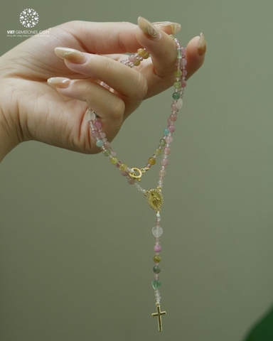 Tràng Hạt Mân Côi Mân Côi 50 Kinh Tourmaline Đa Sắc 4mm