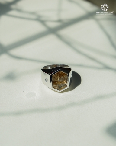 Nhẫn Bạc Nam Thạch Anh Tóc Vàng