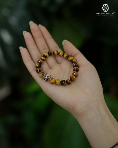 Vòng Tay Mắt Hổ Vàng 8mm Charm Sư Tử