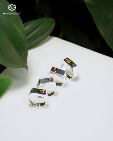 Nhẫn Bạc Đá Ngọc Hồng Lựu - Garnet Thiết Kế Unisex
