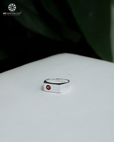 Nhẫn Bạc Đá Ngọc Hồng Lựu - Garnet Thiết Kế Unisex