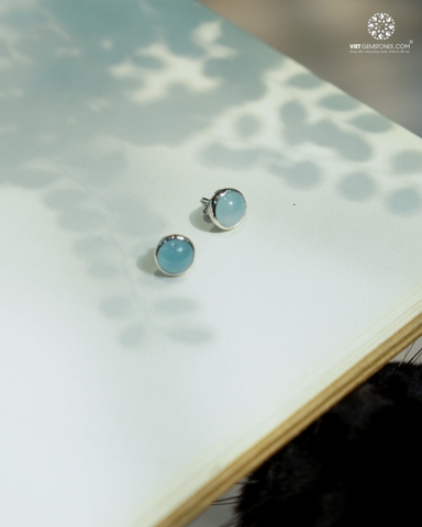 Bông Tai Hải Lam Ngọc - Aquamarine Viền Bạc