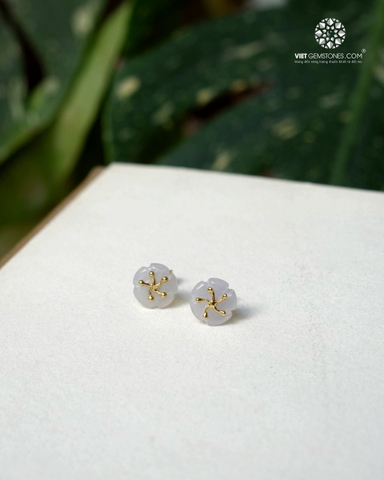 Bông Tai Cẩm Thạch - Jadeite Hoa Mai