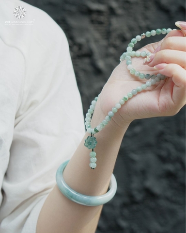 Chuỗi 108 Hạt Cẩm Thạch Hoa Bay 6mm