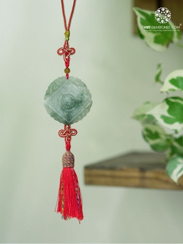 Ngọc Bội Treo Xe Đồng Xu Cẩm Thạch - Jadeite Chạm Khắc