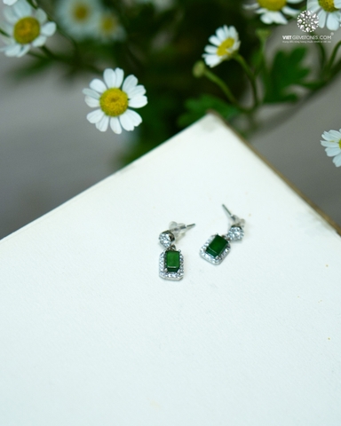 Bông Tai Phỉ Thuý Viền Bạc Đính Đá