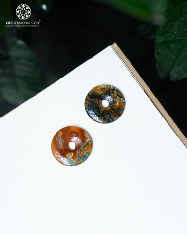 Mặt dây chuyền Đồng điếu Băng Ngọc Thuỷ Tảo - Moss Agate size L