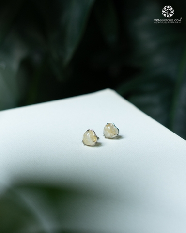 Bông Tai Trái Tim Đá Thạch Anh Tóc Vàng-Bạc 950 Phủ Bạch Kim