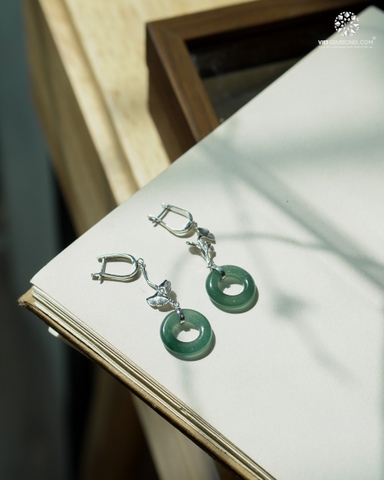 Bông Tai Đồng Điếu Cẩm Thạch Lam Ngọc 03