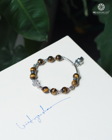 Lắc Tay Mân Côi Đá Mắt Hổ 08mm Charm Bạc